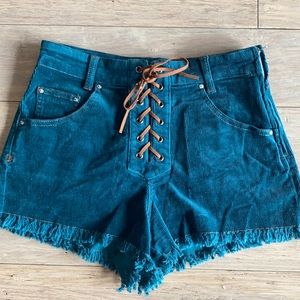 Verge Girl Blue/green corduroy tie up shorts size S